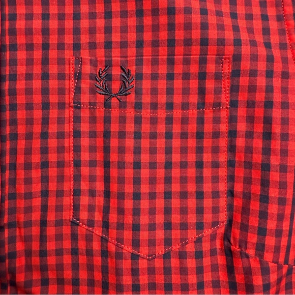 Fred Perry Red Gingham Plaid Short Sleeve Collar Mini Reissue Shirt Dress UK 8 - Picture 10 of 14